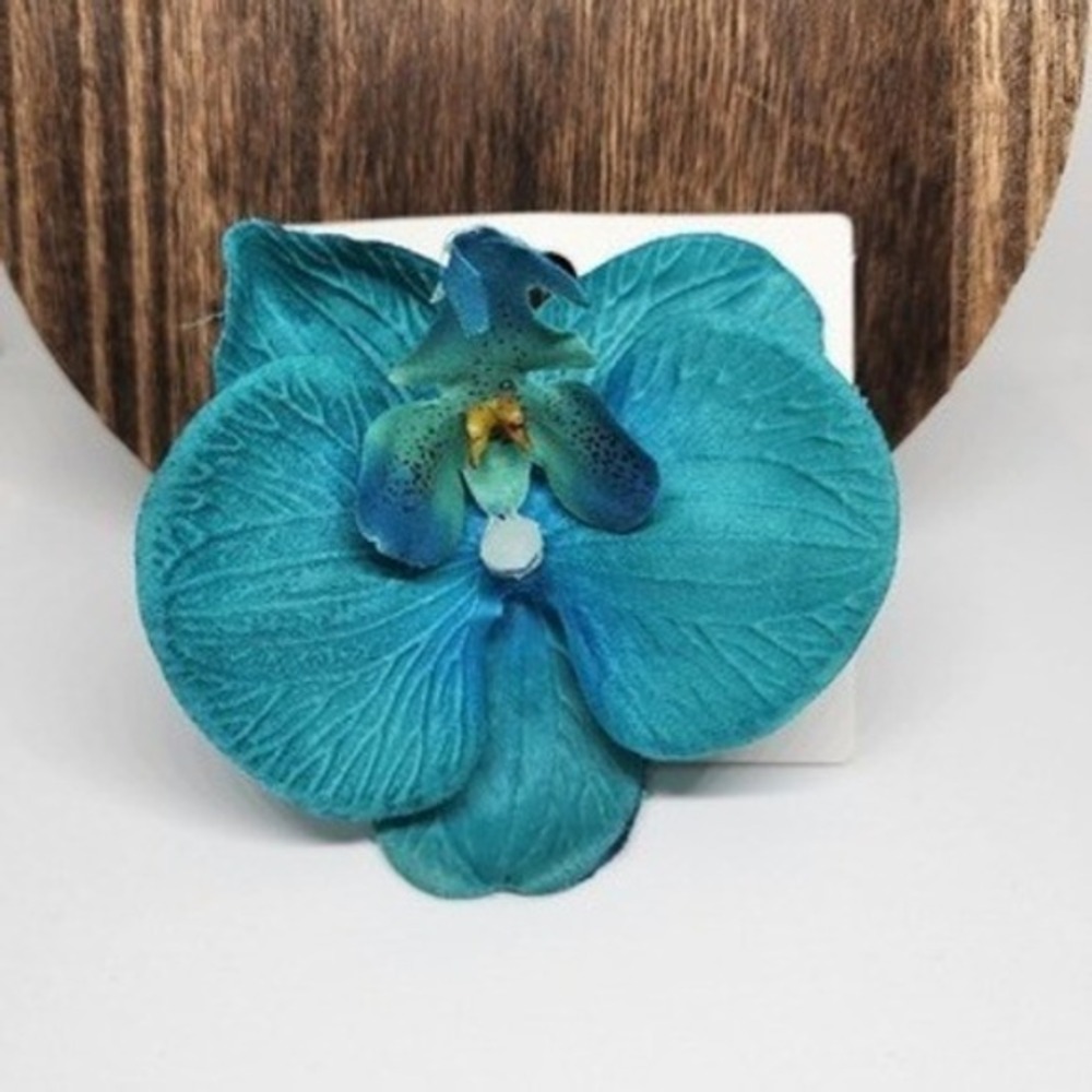 Teal Orchid Flower Hair Pin Clip | Tropical Floral Hair Accessory Wedding Prom